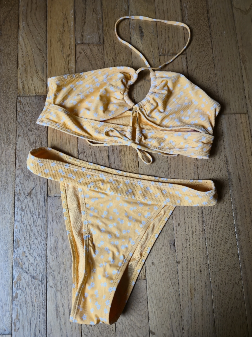 ARDENE Orange Floral High Waisted Cheeky Bottom, Crossover Bust Bikini Set, Med